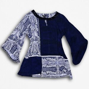 Size Large Alfani Pattern Drape Black Blue White Blouse